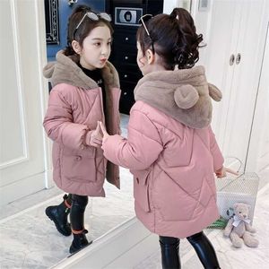 Russian Baby Girls Clothes Kid Winter Parka Christmas Coat Warm Hooded Outerwear Toddler Long Clothing Thick Jacket 4-14 Years 211203