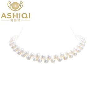 ASHIQI Handmade Real Freshwater Pearl Chokers Necklaces 925 Sterling silver Clasp Bohemian jewelry for women