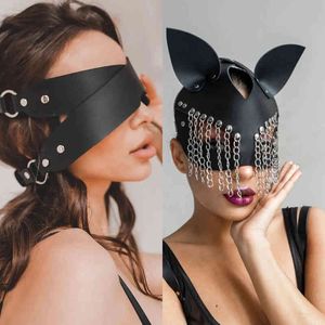 NXY SM Bondage Sex Toys per donna Maschera erotica Bdsm Pu Leather Cat Halloween Party Costume sexy Slave Women Cosplay Games1227