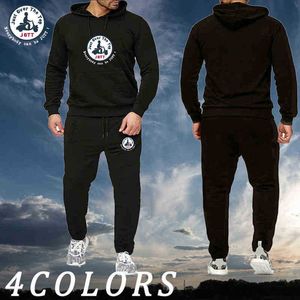 Autumn Clothes Fashion Men's Tracksuit Solid Color Hooded Sweatshirts + Jogging Pants Sets Jott Print Design Male Sportswear G1202