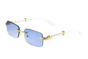Niebieskie okulary przeciwsłoneczne Buffalo Fashion Mens Designer Rimless White Wood Bambusowe okulary przeciwsłoneczne dla mężczyzn UV400 Gold Metal Driving Sports Oryginalne imitacje okularów
