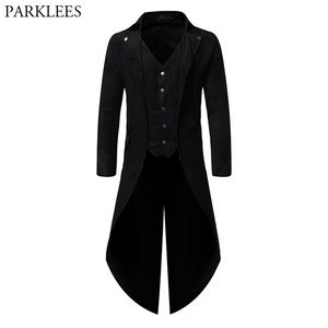 Medieval Gothic Tailcoat Men Victorian Coat Steampunk Trench Mens Cosplay Costume Tuxedo Coat Halloween Festival Party Homme 4XL 211120