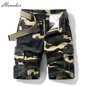 Huncher Cargo Shorts Men Summer Camouflage Tactical Side Pockets Military Joggers Short Pants Casual Cotton Khaki 210629
