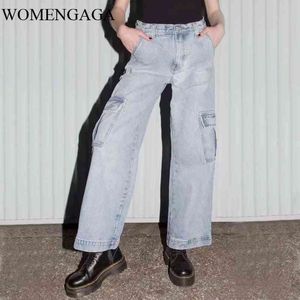 Lato Jesień Moda Kobiet Dziewczyna Kobieta Denim Jeans Spodnie Cargo Cowboy Loose Casual Vintage B031 210603