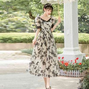 YOSIMI Long Women Dress Summer Butterfly Embroidery Female Mid-calf Strapless Off The Shoulder Evening Party Elegant 210604