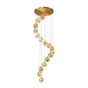 Modern Luxury Gypsophila Chandelier Pendant Lamp Large Spiral Staircase Glass Long Hanging Lamps Loft Hotel Home Decor Brass Lighting Fixtures Dimmable