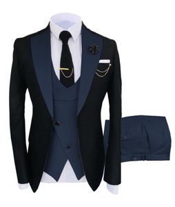 Kostym Slim Fit Men Suits Wedding Tuxedos Business Suit Brudgum Formal Wear Black and Brown Man Blazer Jacket Pant Vest 3 Pieces Di289s