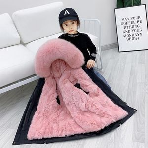 Giacche 2022 Moda Inverno Abbigliamento per bambini Addensare Caldo Cappotti di pelliccia sintetica Bambini Ragazzi Ragazze Parka con cappuccio Tuta sportiva Tuta sportiva W85