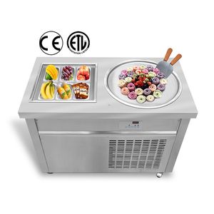 ETLCE Snack Food Kitchen Equipment Single Pan med 6 förkylande tankar Fry Ice Cream Roll Machine