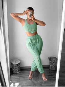 Mulheres de duas peças Calças cute mulheres 2 treino de treino de tracksuit esportes sutiã e cordão corredor sweatsuit conjunto de queda feminina