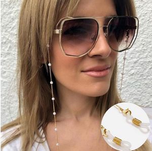 Eyeglasses chains White plastic Bead Pearl Charm gold silver color plated metal chain silicone loops Sunglasses accessory