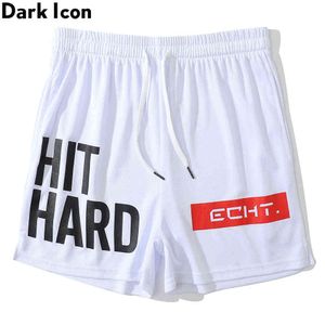 Jersey Material Boxer Shorts Men Letters Printed Mesh Breathable Men's Shorts Black Blue 210603