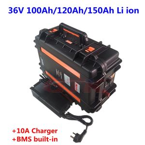 Vattentät 36V 100AH ​​120AH 150AH Lithium Ion 3.7V Li-Po Batteri BBMS 10S för 3000W Fiskebåtar Trolling Mortor + 10A laddare