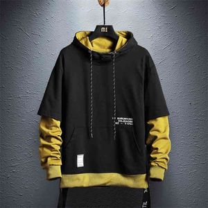 Hoodie sweatshirt herr hip hop pullover hoodies streetwear casual mode kläder colorblock hoodie bomull 210813