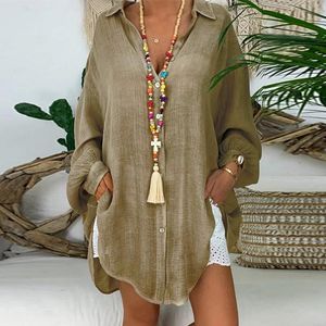 Women's Blouses & Shirts Long Sleeve Cotton Linen Button Solid Loose Female Tunic Casual V Neck Plus Size Autumn Cardigan