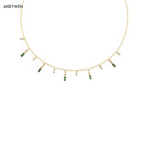 Oro Takı toptan satış-Andywen Ayar Gümüş Altın Yeşil Gerdanlık Yaka Corto AVA Rosa Oro Uzun Zincir Kolye Düğün Hediyesi Takı Kaya Punk