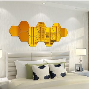 12 adet / takım 3D Normal Hexagon Ev Dekoratif Akrilik Ayna Duvar Çıkartmaları Oturma Odası Yatak Odası Posteri Dekor Odalar Dekorasyon