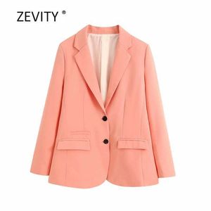 Zevity女性ソリッドカラーシングルブレストブレザーノッチカラー長袖オフィスの女性原因スタイリッシュな抜け屋コートトップC525 210603