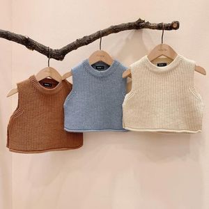 Meninas bebê sólida sem mangas pullover blusas bebê meninos de malha colete suéteres crianças camisola criança outono outono outono 210226