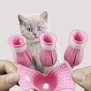 Katter Grooming Anti-Scratch Boots Silicone Cat Shoes Paw Protector Nail Cover för badning Barbering Kontrollera injektion KDJK2106