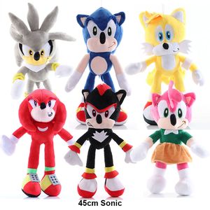 6Colors 45 cm Sonic Plush Toys Anime Shadow Sonic Lalki Knuckles Sonic Plushie Miękkie Jeż Wypchany Zabawki Dzieci Urodziny Xmas Prezenty