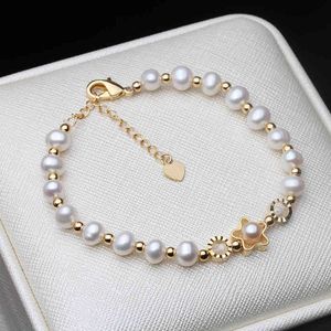 Bröllop Fine Charm Pearl Smycken Naturligt Vit Frhwater Pearl Armband för Kvinnor Årsdag Present