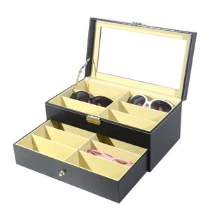 Multifunction Sunglasses Cases 12 Grids Slots Double Layers PU Leather Watch Storage Box Professional Case Rings Bracelet Organizer Box