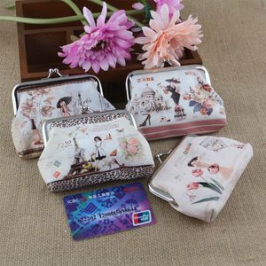 DHL100PCS COIN COMPES Women PU Modern Girl Prints Hasp маленький кошелек цвет