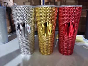Studded Cold Cup 24oz 710ml Diamond Radiant Goddess Tumblers Double Wall Matte Plastic Tumbler Coffee Mug With Straw Custom LOGO Accpet WLL1063