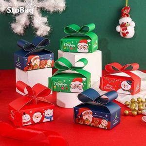 Stobag 20pcs yearクリスマスクッキー包装箱ギフト装飾児童有利パーティーハンドメイドベビーシャワー弓スタイル210602