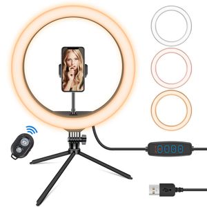 Ring Light Mobiltelefon Fotograf Tillbehör Perfekt för selfie Dimmable Belysning 360 ° Flexibel Stativ USB-driven och Bluetooth-fjärrkontroll