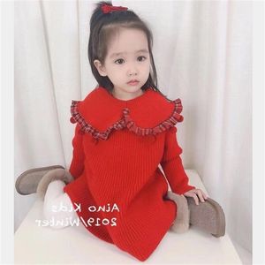 Chegada de inverno Meninas de manga comprida de malha dress kids design coreano es 210528