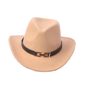 Wholesale Felt Cowboy Fedora Hats with Leather Decor Wide Brim Women Men Panama Party Formal Cap Goth Top Vintage Wedding Hat