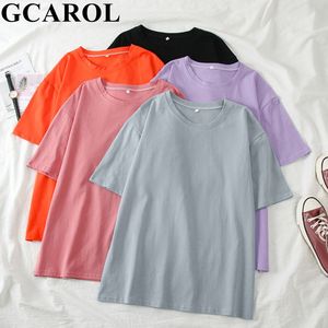 Gcarol Tam Kollu T-shirt Kadınlar Şeker Boy Erkek Arkadaşı Stil Tops Mükemmel Temel Tees Kiliti Kilitli Yukarı Giysi 4 Sezon 210302