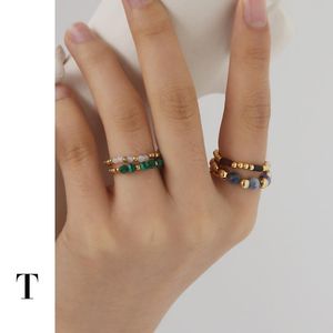 Obrączki ślubne Mosiądz Retencyjny Kamienny Pierścień Dla Kobiet Mody Design Lapis Lazuli Zroszony Elastyczna Biżuteria