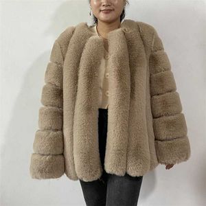 Faux Fur Höst Vinterpäls Kvinnor Kläder Högkvalitativ Overcoat Plus Storlek Tjockta Varm Långa Kakor Kvinna 211018