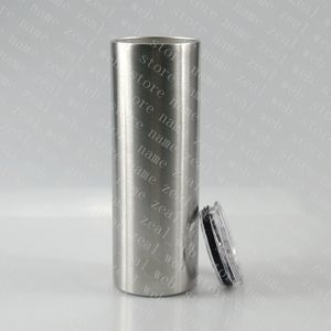 20 oz Straight Skinny Tumbler Slim Tumbler No Taper Kompletter Zylinder mit PP-Strohhalm Klarer auslaufsicherer Deckel Silber