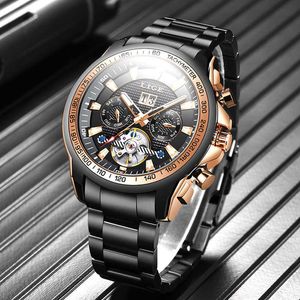 Lige Sapphire Glass Автоматические часы Мужчины Лучшие Бренд Роскошные Полная сталь Спорт Механические Часы Мода 100 М Водонепроницаемые Мужские Часы 210527