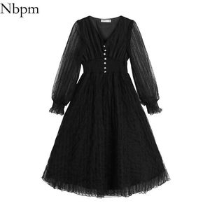 NBPM mulheres sexy moda com ver através da manga borboleta vestido feminino preto malha verão sundresses vintage elegante 210529