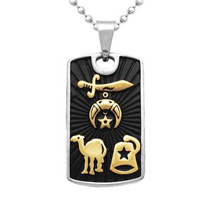 Nytt rostfritt stål Män Människans guld Freemason Signet Masonic Shriner Hängsmycke med Camel Sword Hat Cap Shrine Halsband Smycken