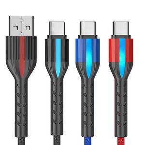 3A Quick Charge LED Type c Micro Braided USb Cables 1m 3ft Alloy Fabric Cable For Samsung s10 s20 s21 note 21 htc android phone pc