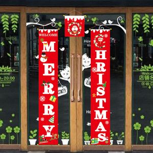 Merry Christmas Couplets Hanging Cloth Door Curtain For Home Santa Claus Snowman Banner Xmas Decoration Happy News Year