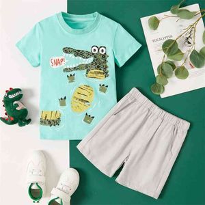 Sommar 2-bitars baby / toddler pojke dinosaur tee och solid shorts set 210528