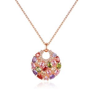 Est Arrival Luksusowy Rose Gold Color Multicolor Cubic Cyrkonia Duży Okrągły Naszyjnik Wisiorki Dla Kobiet Biżuteria