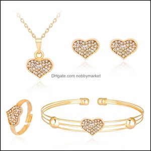 Other Jewelry Sets Luxury Crystal Heart Set For Women Wedding Gold Love Shape Pendant Necklace Stud Earrings Rings Cuff Bangle Bracelet Fash
