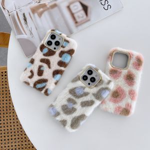 Leopard Print Fluffy Pluche Winter Warme Cases voor iPhone Pro max XS XR X Plus SE SOFT PUR Telefoon Cover
