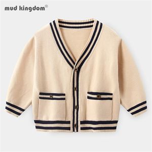 Mudkingdom Boys Flickor Tröjor Långärmad Casual Navy Stil För Barnkläder V-Neck Cardigan Stripe Toddler Coat Höst Vinter 211106