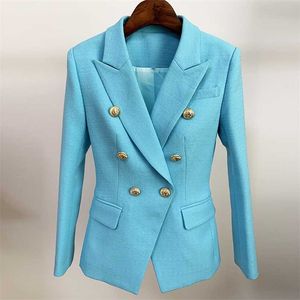 High Street Est Designer Designer Blazer Blazer Classic Lion Buttons Doppi Bresed Slim Raccordo Giacca con texture 210930