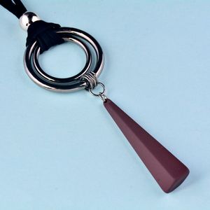 Vintage Gothic Black Suede Leather Long Rope Necklace for Women Big Alloy Round Pendant Necklace Jewelry