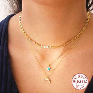 Boako 925 Sterling Silver Colorful Zircon Stone Gold Moon Pendant Necklace for Women European Luxury Long Chain Jewel